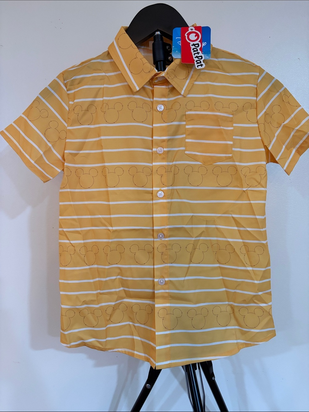 PatPat Yellow and White Striped Short-Sleeve Button-Down Shirt 8-9 y nwt